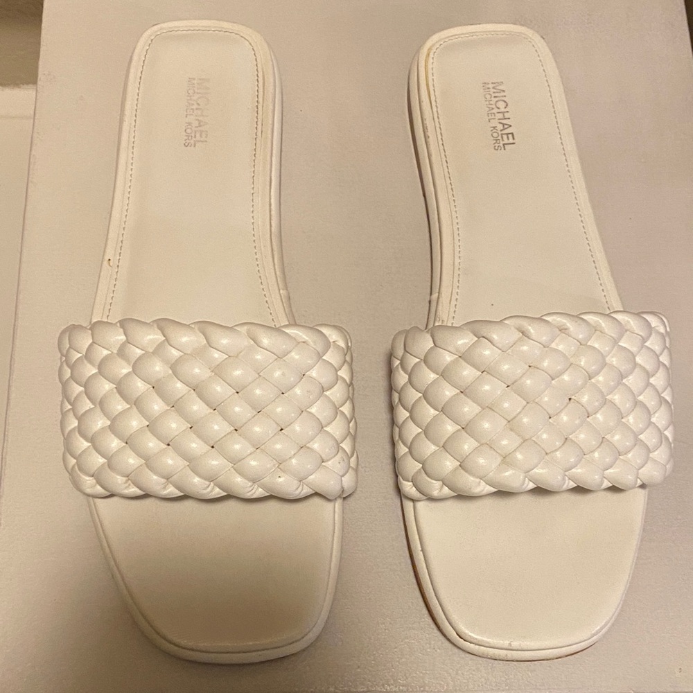 Michael Kors Cream Braided Slide Sandals